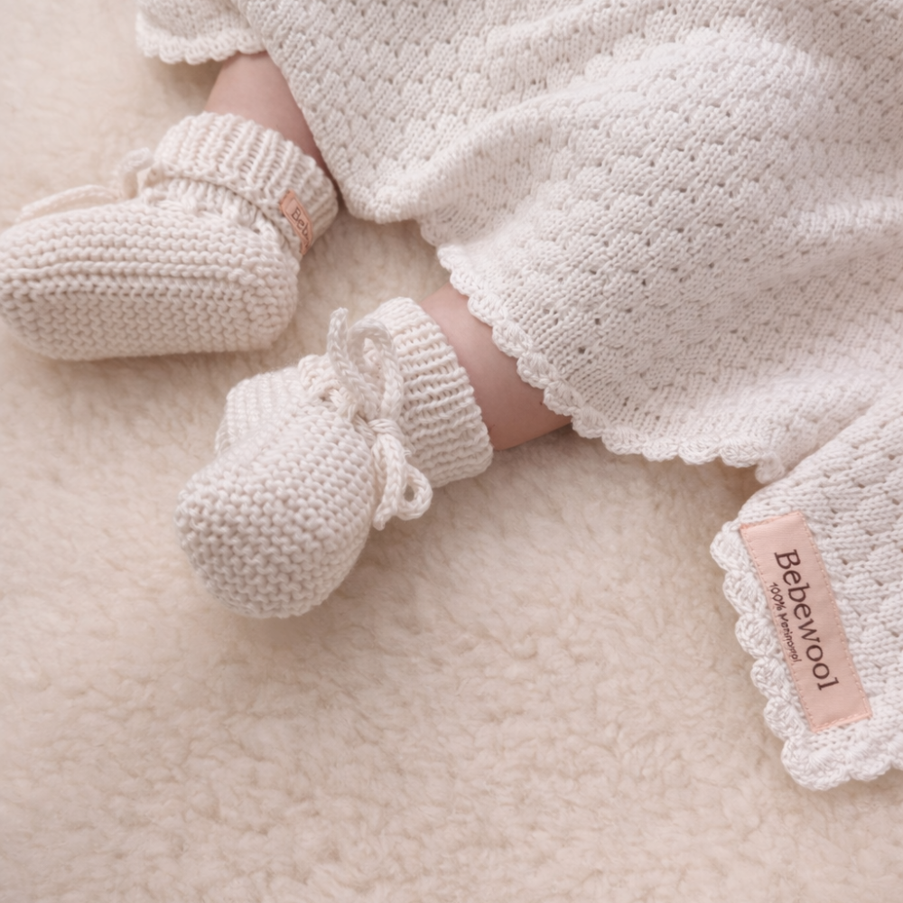 Merino wollen gehaakte slofjes -Beige