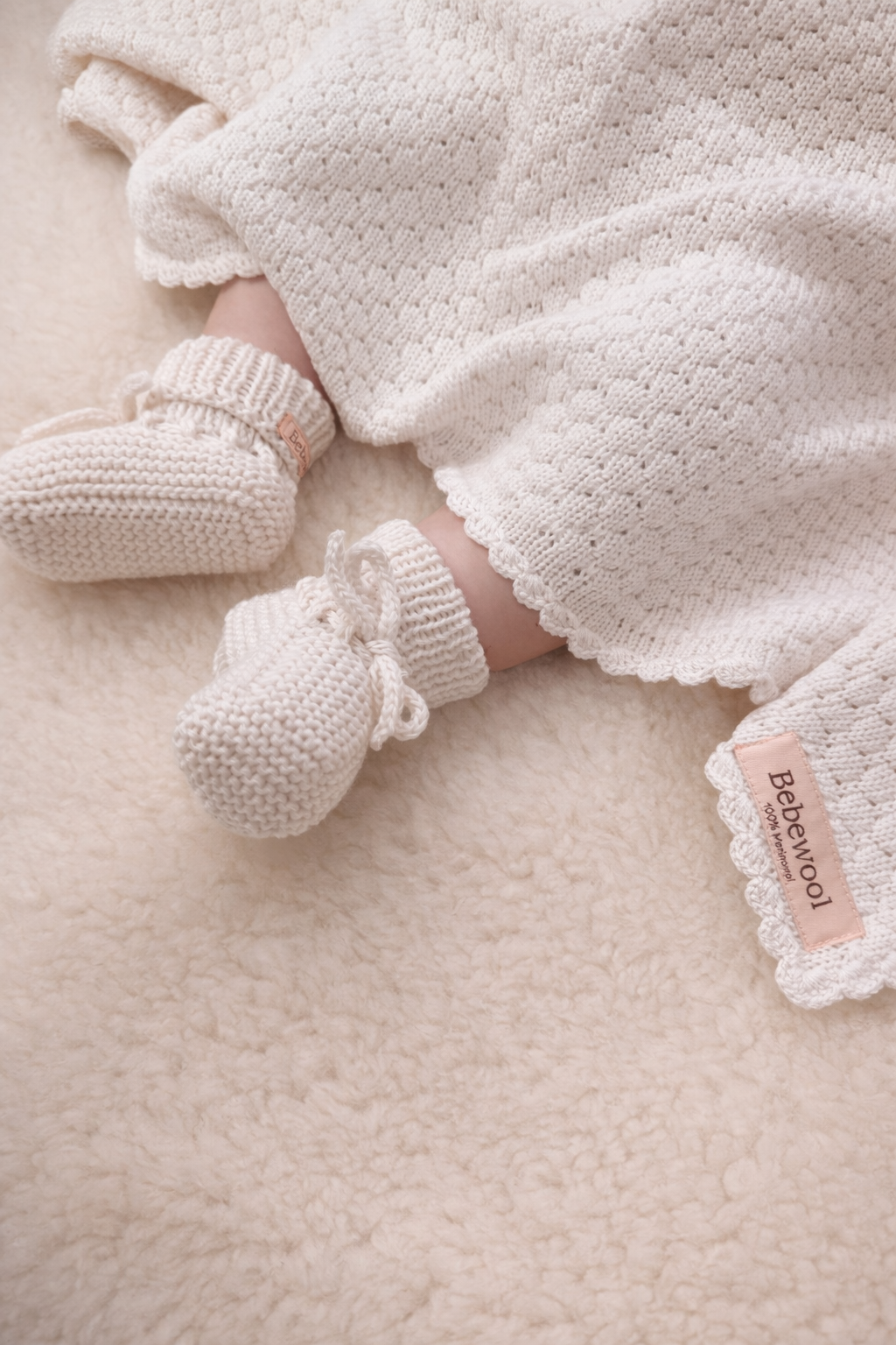 Merino wollen gehaakte slofjes -beige