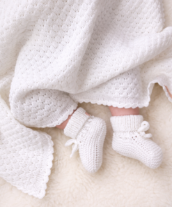 Gehaakte merino wollen babydeken wit 70/100cm