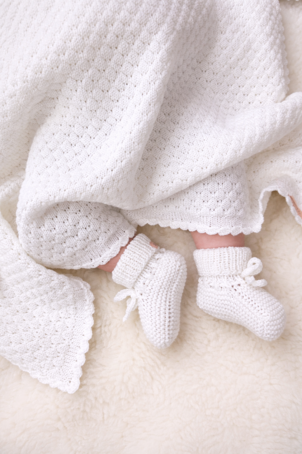 Merino wollen gehaakte slofjes -wit