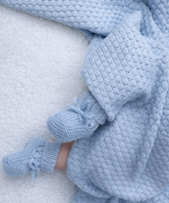 Gehaakte merino wollen babydeken babyblauw 70/100cm