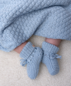 Merino wollen gehaakte slofjes -babyblauw