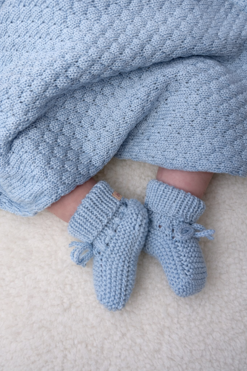 Gehaakte merino wollen babydeken babyblauw 70/100cm - Afbeelding 3