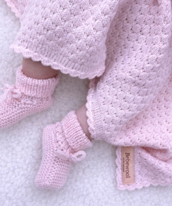 Gehaakte merino wollen babydeken roze 70/100cm