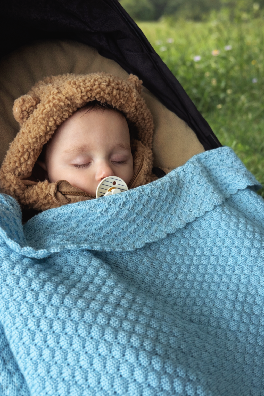 Gehaakte merino wollen babydeken babyblauw 70/100cm - Afbeelding 2