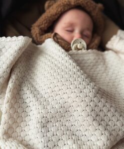 Gehaakte merino wollen babydeken beige 70/100cm