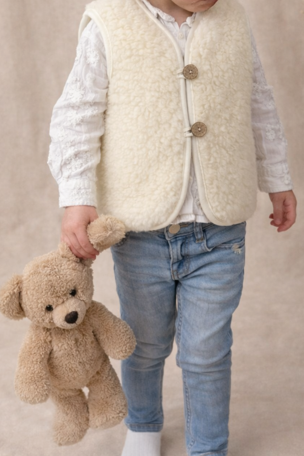 Merino wollen bodywarmer -Ecru